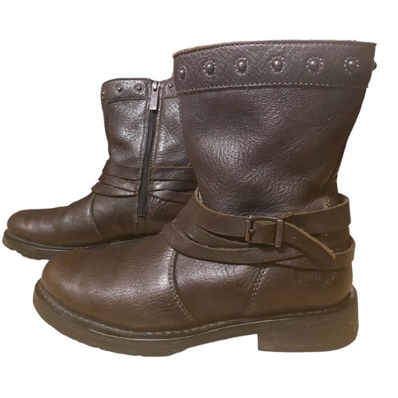 Harley Davidson Mandy Brown Black Leather Biker Slate Buckle Ankle Boots 6W - Picture 13 of 13